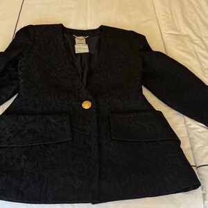 Celine Black Textured Blazer with Gold Button